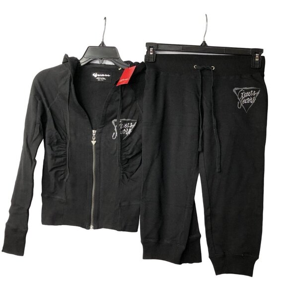 GUESS FULLZIP HOODED TOP & CAPRI Sweat PANTS SET XSM NWT - Picture 5 of 9